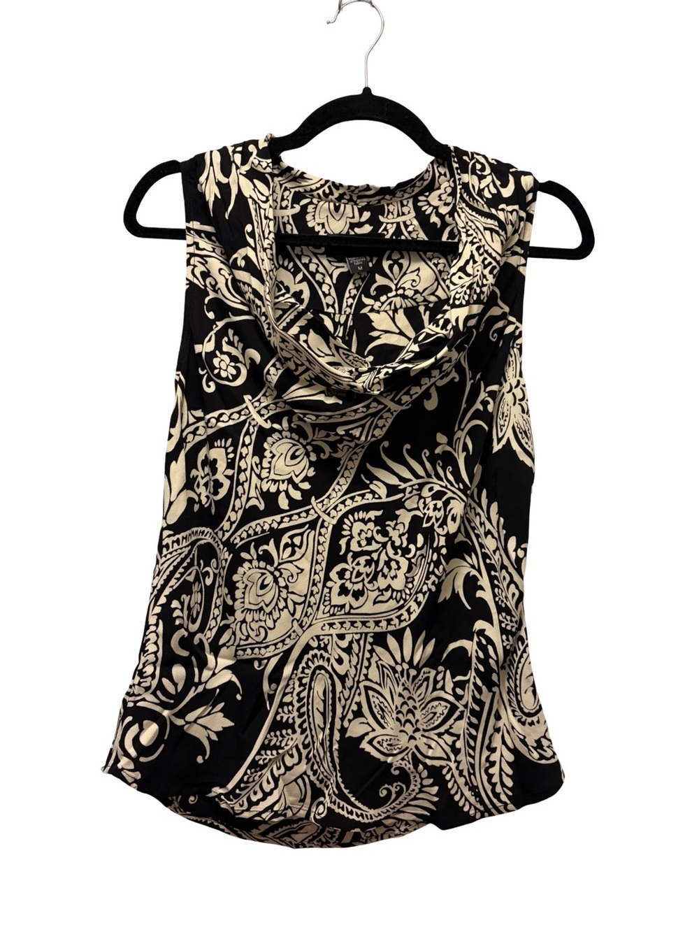 Fifteen Twenty Black Cream Paisley Cowl Neck Sleeveless Top Womens M